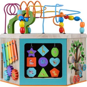 Preschool Play Lab Large Wooden Activity Learning 7-Side Cube | Activity Tables Baby & Toddler Activity Tables