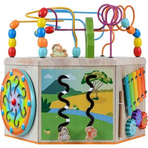 Preschool Play Lab Large Wooden Activity Learning 7-Side Cube | Activity Tables Baby & Toddler Activity Tables