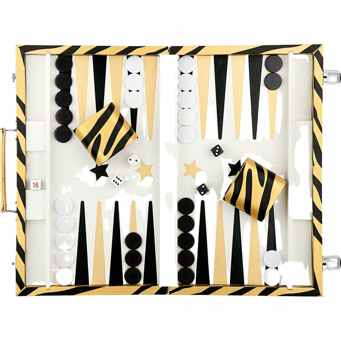 Printed Leather Backgammon Set, Black And Gold | Games Games Black