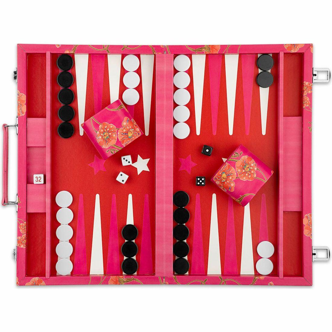 Printed Leather Backgammon Set, Pink Flowers | Games Games Games