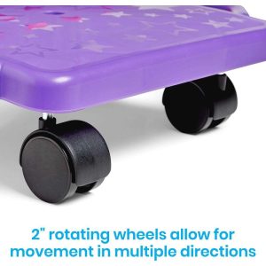 Purple Indoor Scooter Board With Safety Handles For Kids Ages 6-12, Plastic Floor Scooter Board With Rollers | Sports Outdoor Sports