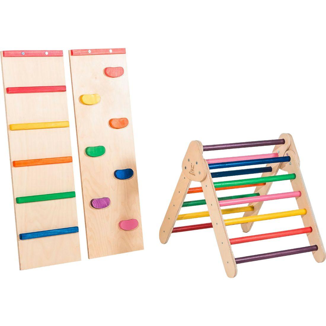 Rainbow Climbing Triangle With Ladder And Rock Wall, Starter Size | Play Room Kids Multi