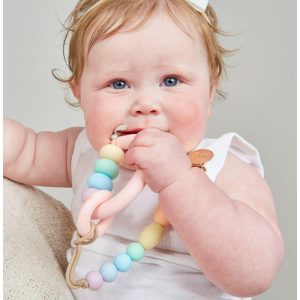 Rainbow Sherbet Arch Ring Teether + Clip Set | Teethers & Rattles Baby & Toddler Pink