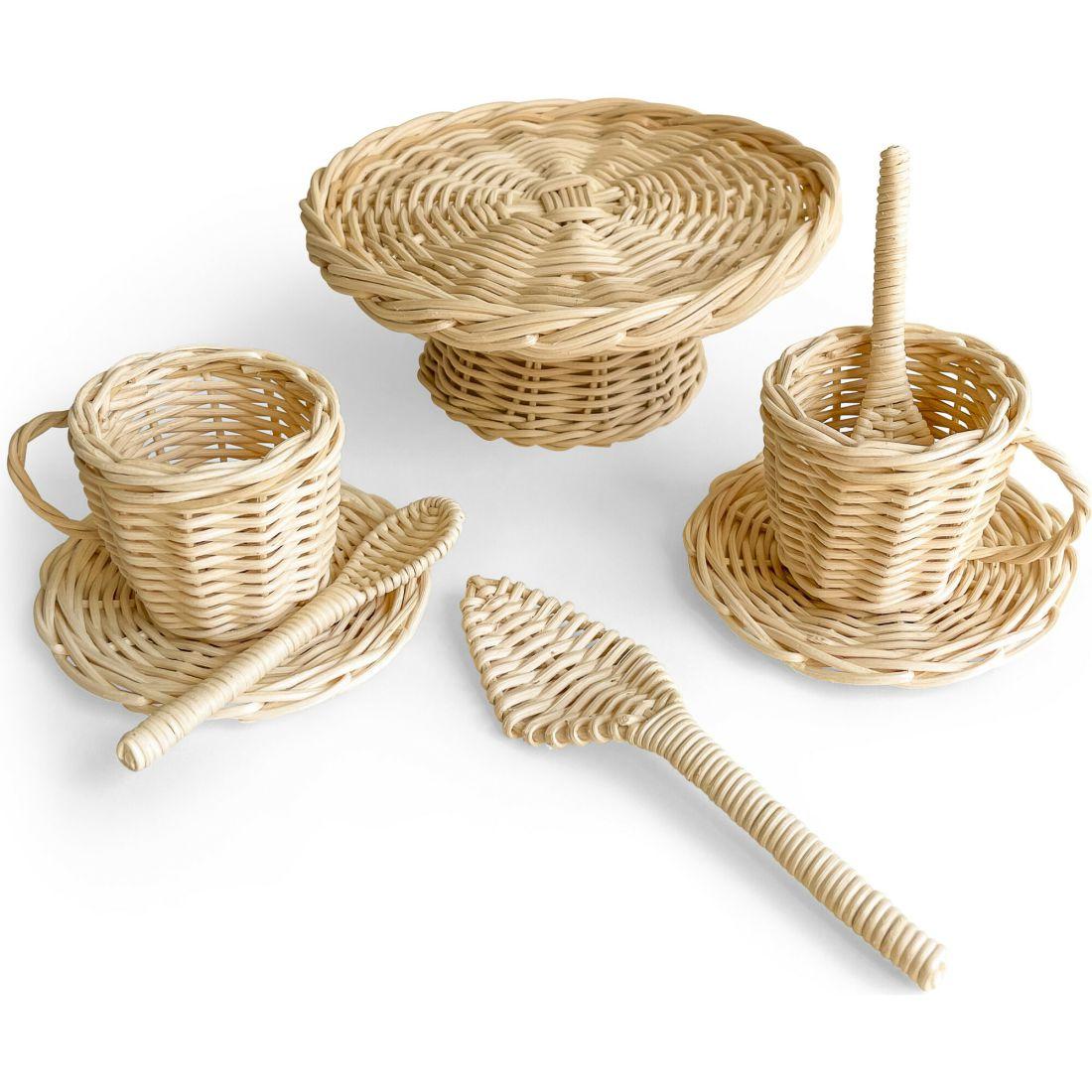 Rattan Tea And Cake Party Set, Natural | Yard & Lawn Games Dollhouses & Accessories Natural