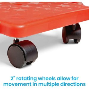 Red Indoor Scooter Board With Safety Handles For Kids Ages 6-12, Plastic Floor Scooter Board With Rollers | Sports Outdoor Sports