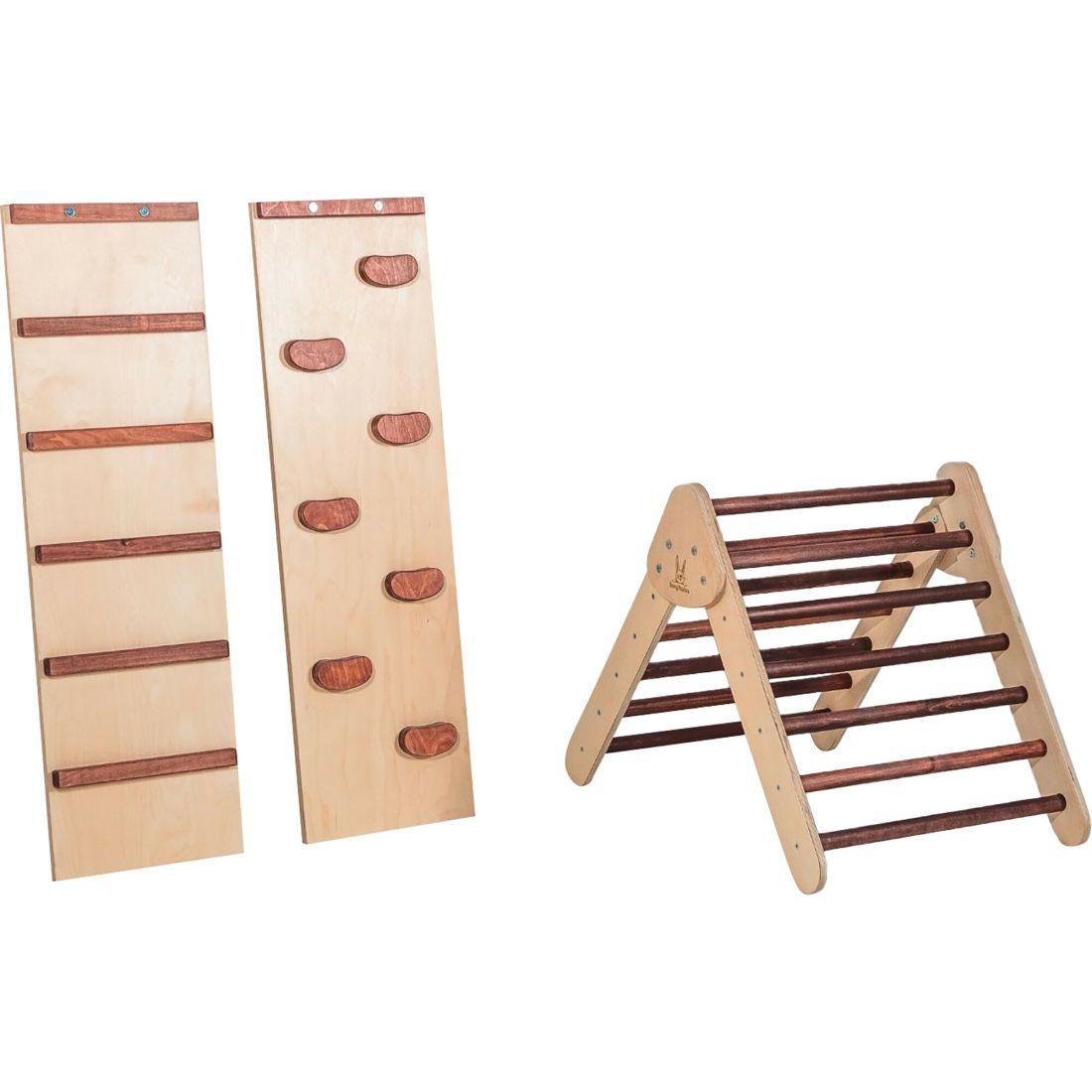 Red Oak Climbing Triangle With Ladder And Rock Wall, Starter Size | Play Room Kids Multi