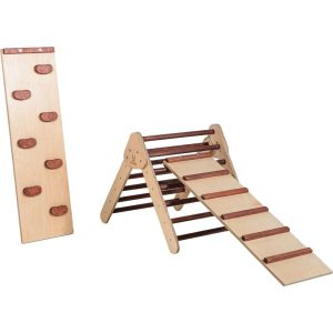 Red Oak Climbing Triangle With Ladder And Rock Wall, Starter Size | Play Room Kids Multi