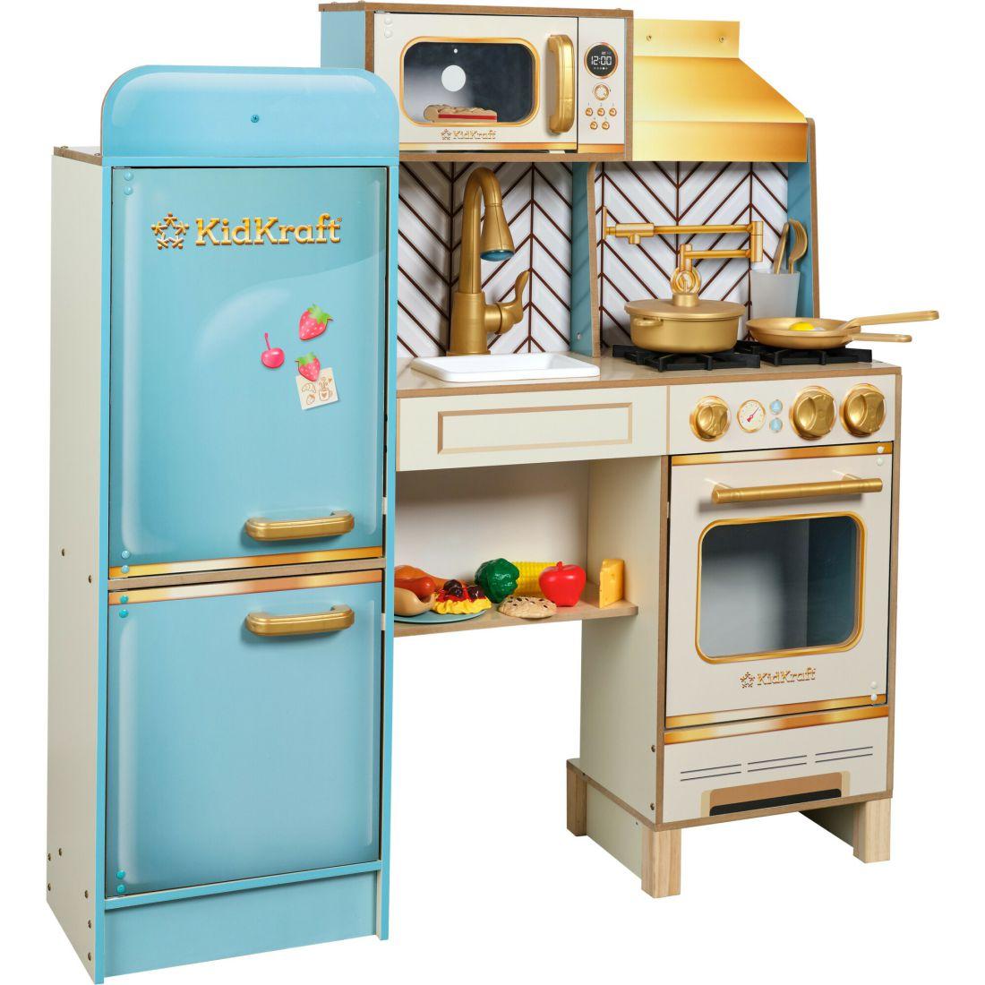 Retro Cool Wooden Play Kitchen With Lights, Sounds And 20 Accessories | Play Kitchens Kids Multi