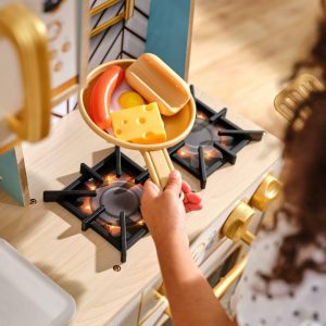 Retro Cool Wooden Play Kitchen With Lights, Sounds And 20 Accessories | Play Kitchens Kids Multi