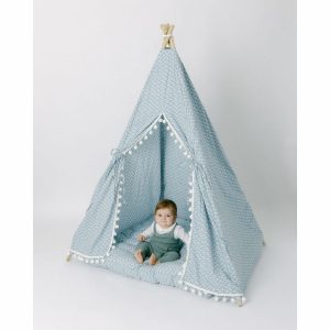 Savannah Play Mattress, Blue Ditsy/White Pom | Play Tents & Playhouses Imaginative Learning Blue