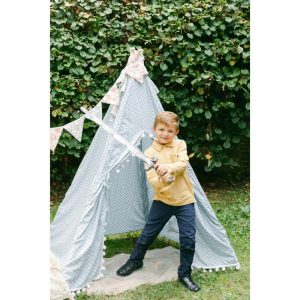 Savannah Play Tent, Blue Ditsy/White Pom | Play Tents & Playhouses Imaginative Learning Blue