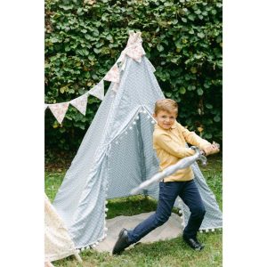 Savannah Play Tent, Blue Ditsy/White Pom | Play Tents & Playhouses Imaginative Learning Blue