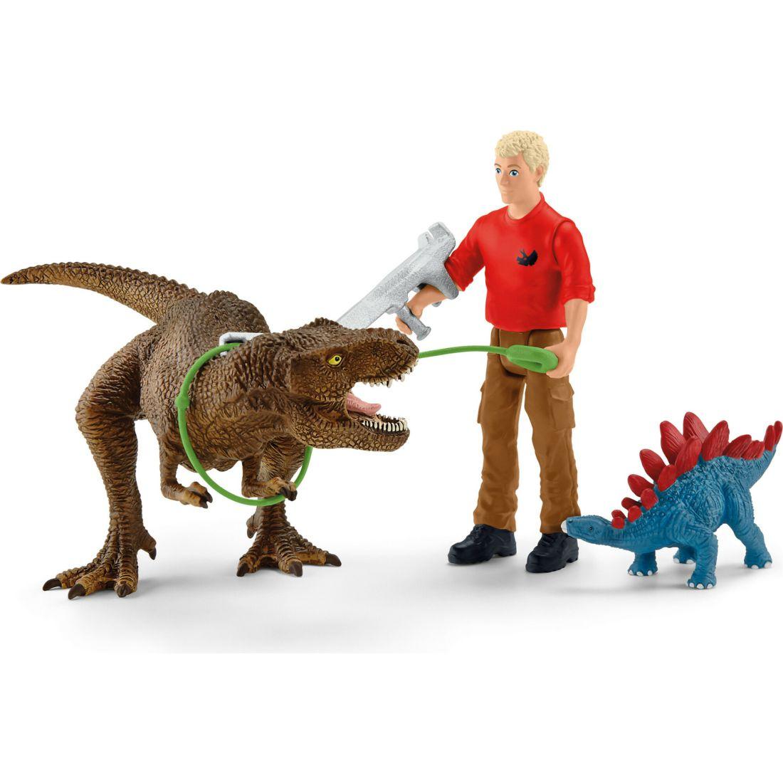 Schleich Dinosaurs: Tyrannosaurus Rex Attack – 5Pc Dino Figurine Playset | Toy Figures & Playsets Imaginative Learning Multi