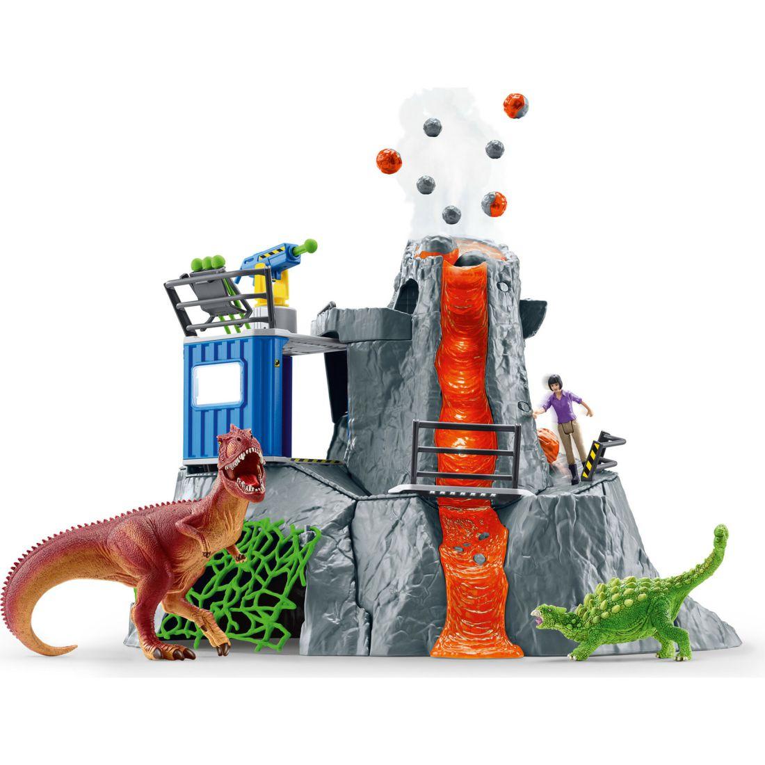 Schleich Dinosaurs: Volcano Expedition Base Camp – 60 Pc Playset | Toy Figures & Playsets Imaginative Learning Multi