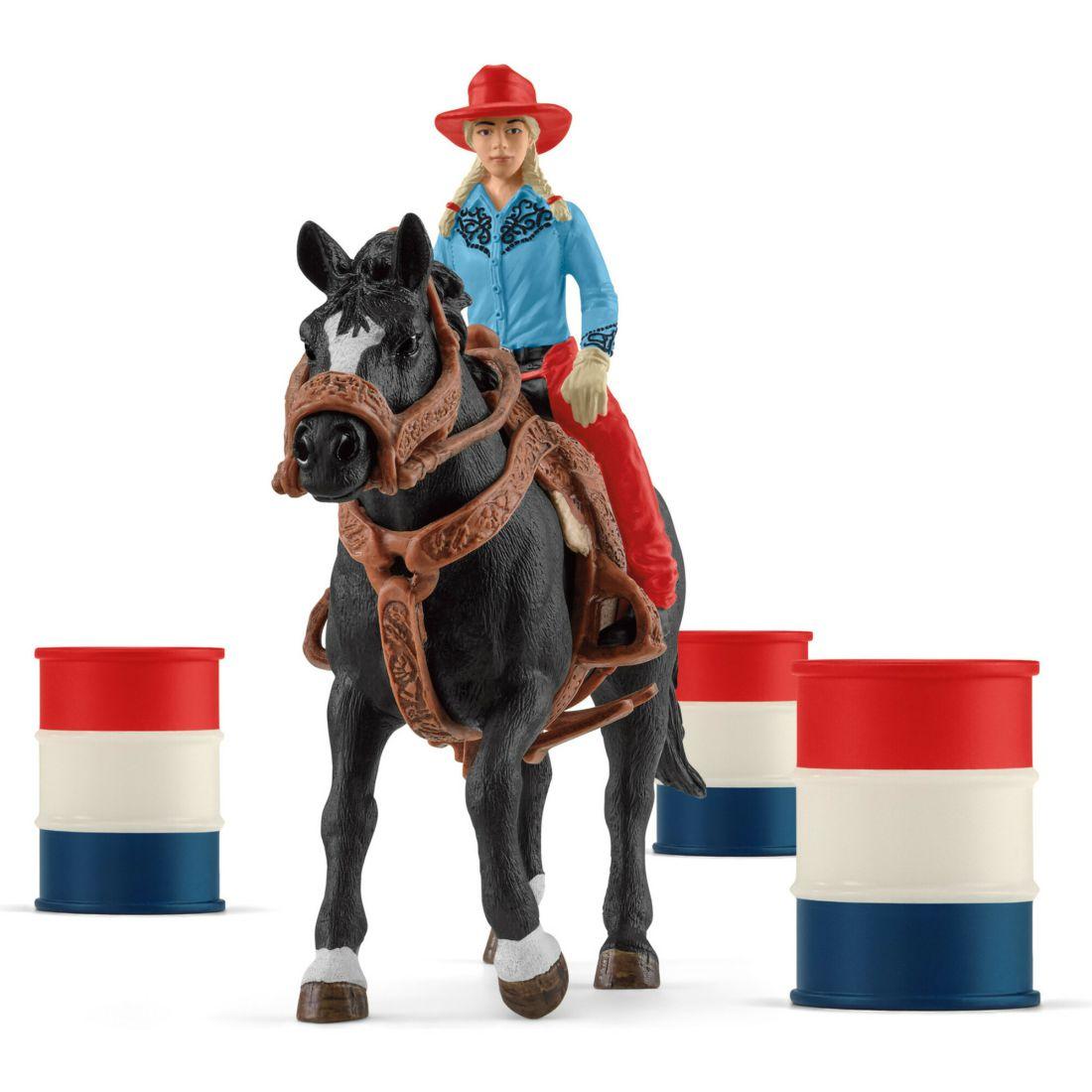 Schleich Farm World: Cowgirl Barrel Racing Fun – 7 Piece Playset | Toy Figures & Playsets Imaginative Learning Multi