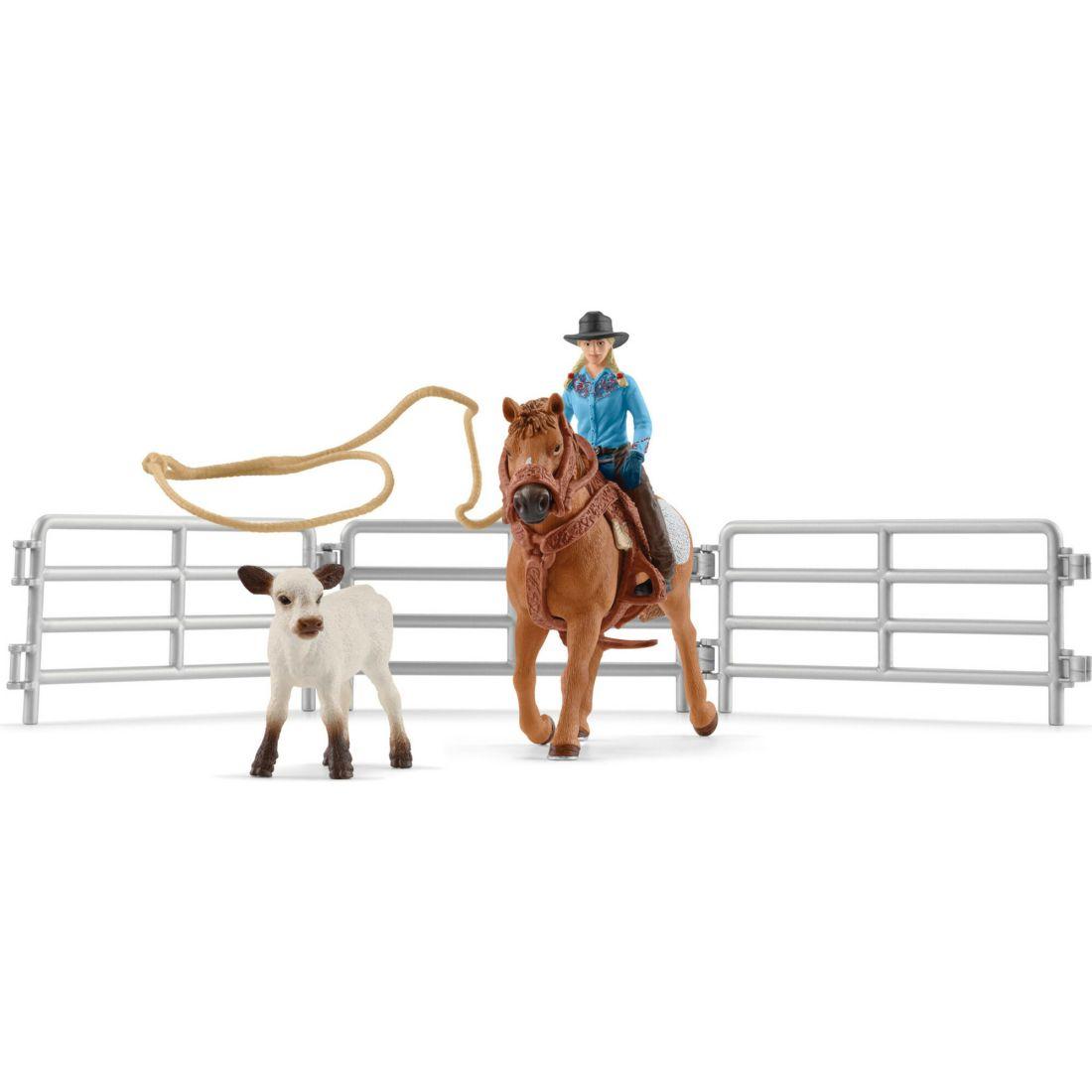 Schleich Farm World: Cowgirl Team Roping Fun – Rodeo Playset | Toy Figures & Playsets Imaginative Learning Multi