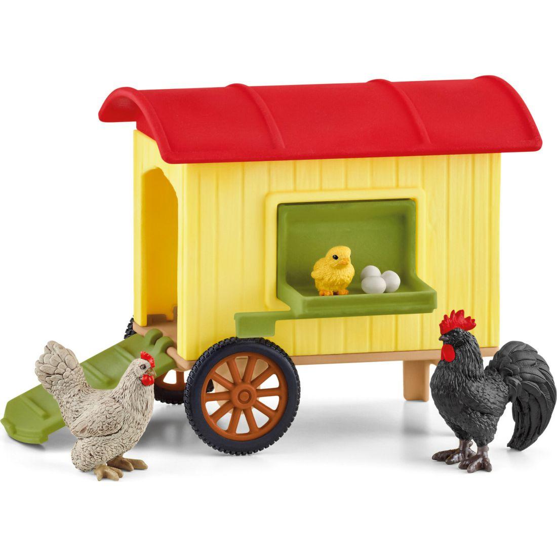 Schleich Farm World: Mobile Chicken Coop Playset, 12 Pieces | Toy Figures & Playsets Imaginative Learning Blue