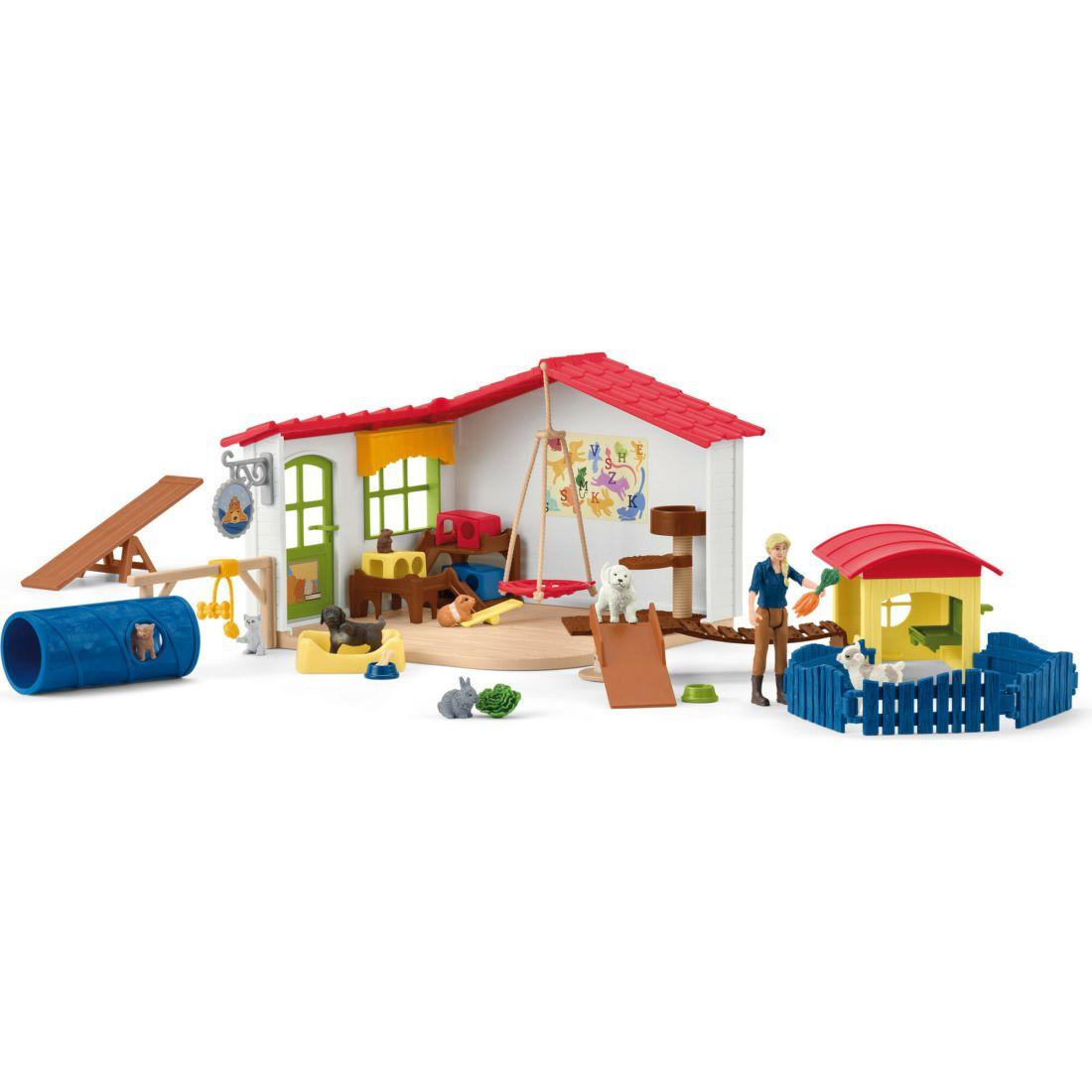 Schleich Farm World: Pet Hotel Playset, 54 Pieces | Toy Figures & Playsets Imaginative Learning Blue