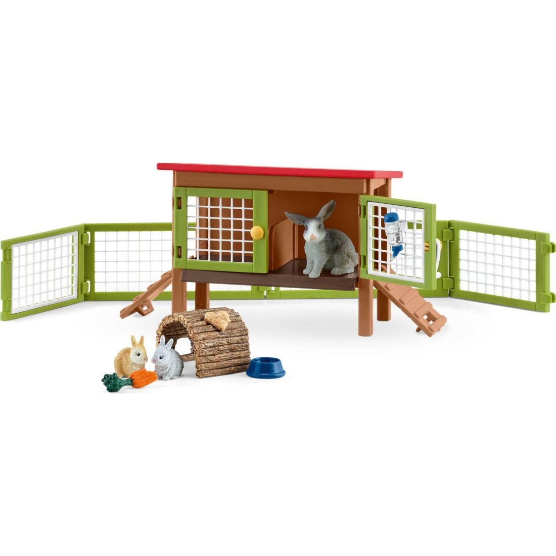 Schleich Farm World: Rabbit Hutch Playset, 16 Pieces | Toy Figures & Playsets Imaginative Learning Blue