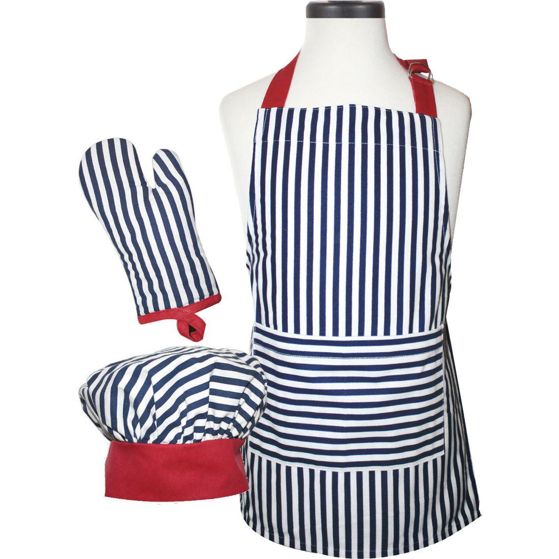 Striped Deluxe Youth Apron Boxed Set, Blue And White | Play Food & Accessories Kids Blue