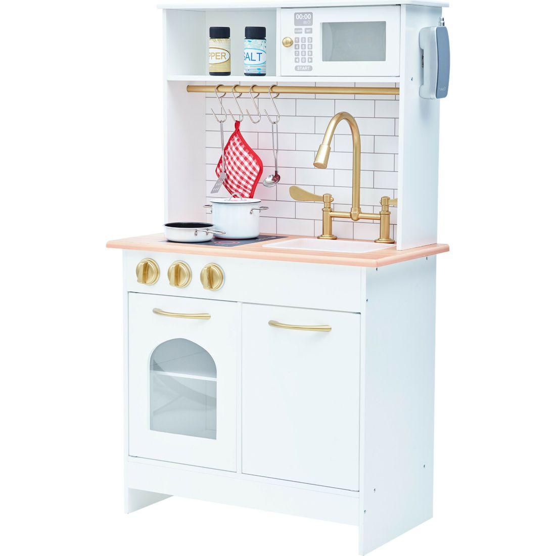 Teamson Kids Little Chef Boston Wooden Play Kitchen, White/Gold | Play Kitchens Kids Play Kitchens