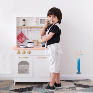 Teamson Kids Little Chef Boston Wooden Play Kitchen, White/Gold | Play Kitchens Kids Play Kitchens