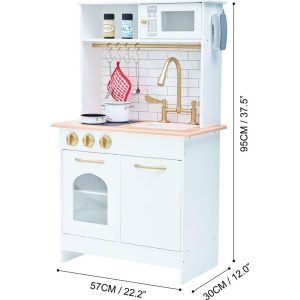 Teamson Kids Little Chef Boston Wooden Play Kitchen, White/Gold | Play Kitchens Kids Play Kitchens