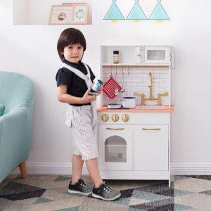 Teamson Kids Little Chef Boston Wooden Play Kitchen, White/Gold | Play Kitchens Kids Play Kitchens