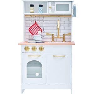 Teamson Kids Little Chef Boston Wooden Play Kitchen, White/Gold | Play Kitchens Kids Play Kitchens