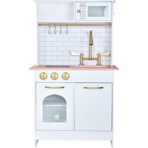 Teamson Kids Little Chef Boston Wooden Play Kitchen, White/Gold | Play Kitchens Kids Play Kitchens