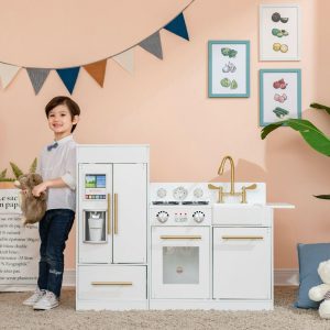 Teamson Kids Little Chef Charlotte Wooden Play Kitchen, White/Gold | Play Kitchens Kids Play Kitchens