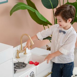 Teamson Kids Little Chef Charlotte Wooden Play Kitchen, White/Gold | Play Kitchens Kids Play Kitchens