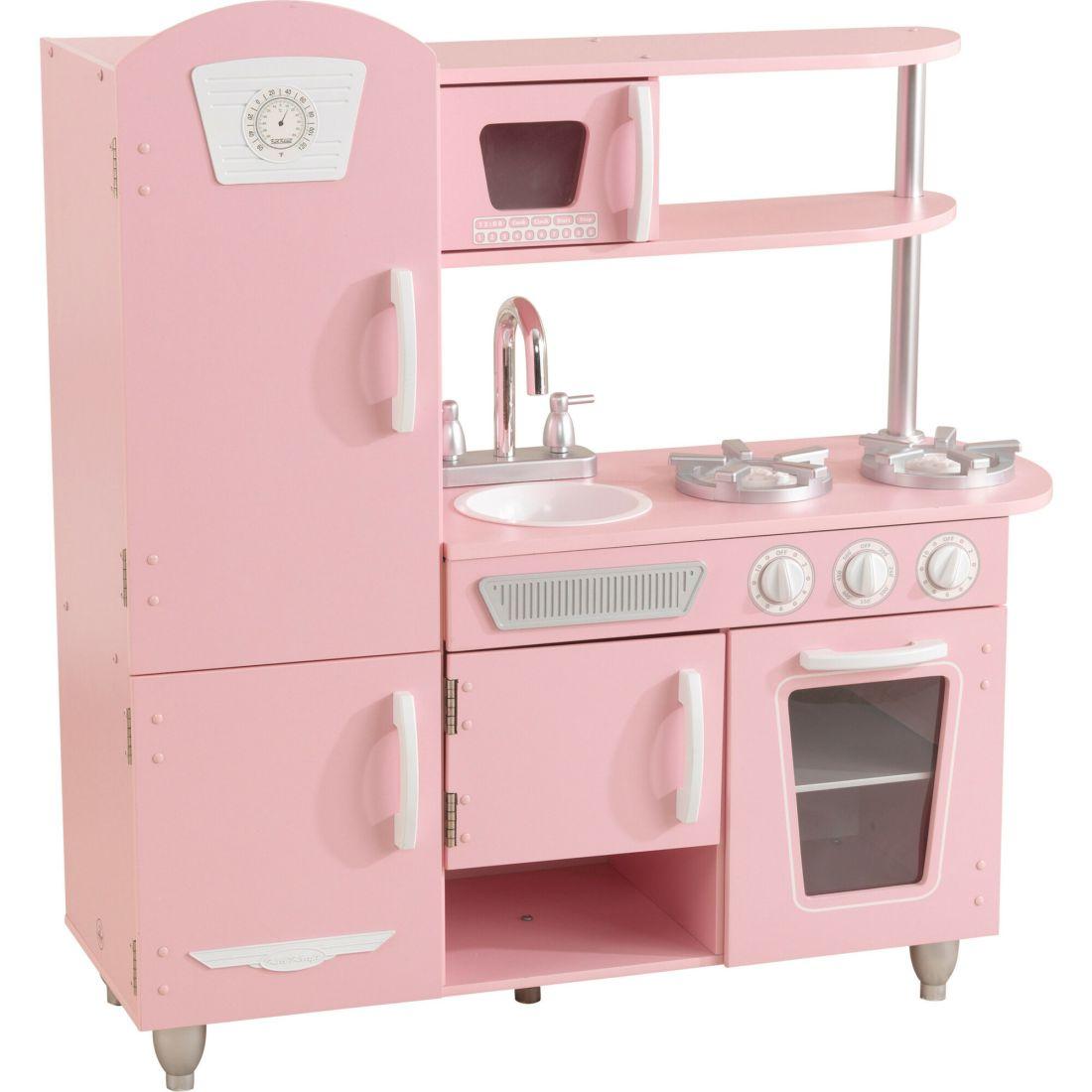 Vintage Wooden Play Kitchen With Working Knobs, Pink | Play Kitchens Kids Pink