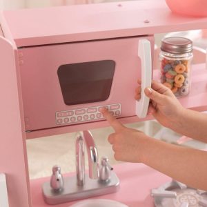 Vintage Wooden Play Kitchen With Working Knobs, Pink | Play Kitchens Kids Pink