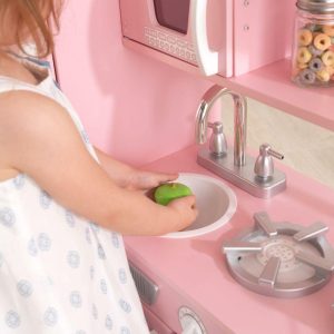 Vintage Wooden Play Kitchen With Working Knobs, Pink | Play Kitchens Kids Pink