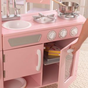 Vintage Wooden Play Kitchen With Working Knobs, Pink | Play Kitchens Kids Pink