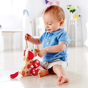 Walk-A-Long Pepe Puppy, Red & Orange Wooden Pull Toy | Push & Pull Baby & Toddler Multi