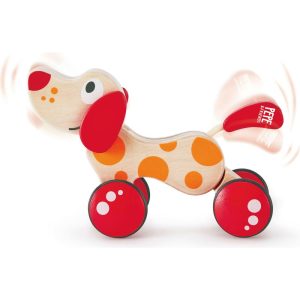 Walk-A-Long Pepe Puppy, Red & Orange Wooden Pull Toy | Push & Pull Baby & Toddler Multi