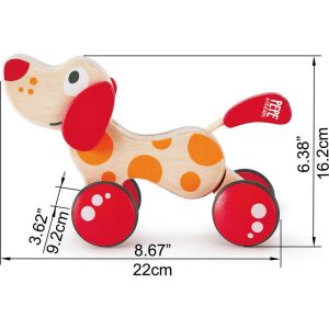 Walk-A-Long Pepe Puppy, Red & Orange Wooden Pull Toy | Push & Pull Baby & Toddler Multi