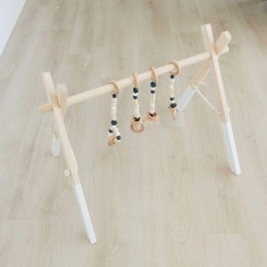 White Wood Gym With Black Toys | Activity Gyms & Playmats Activity Gyms & Playmats Activity Gyms & Playmats