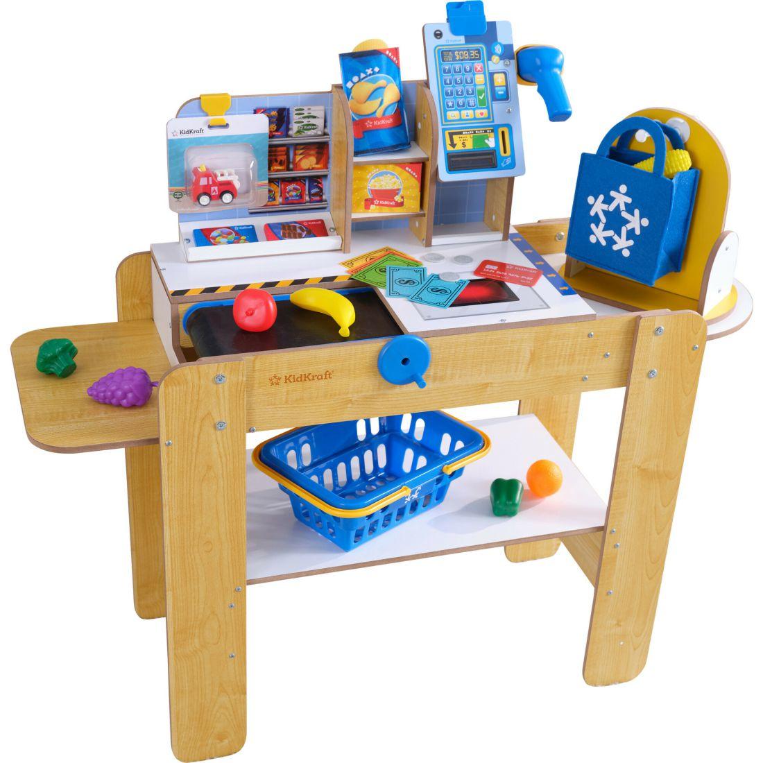 Wooden Grocery Store Self-Checkout Center With 30 Accessories | Play Kitchens Multi