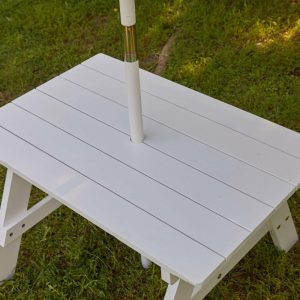 Wooden Outdoor Table & Bench, Children’S Furniture, White With Turquoise & White Umbrella | Dollhouses & Accessories Kids Dollhouses & Accessories