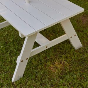 Wooden Outdoor Table & Bench, Children’S Furniture, White With Turquoise & White Umbrella | Dollhouses & Accessories Kids Dollhouses & Accessories