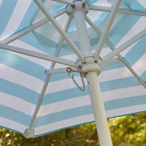 Wooden Outdoor Table & Bench, Children’S Furniture, White With Turquoise & White Umbrella | Dollhouses & Accessories Kids Dollhouses & Accessories