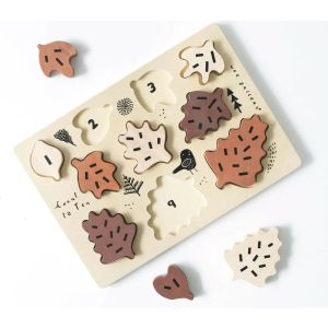 Wooden Tray Puzzle – Count To 10 Leaves, Brown | Puzzles Imaginative Learning Puzzles