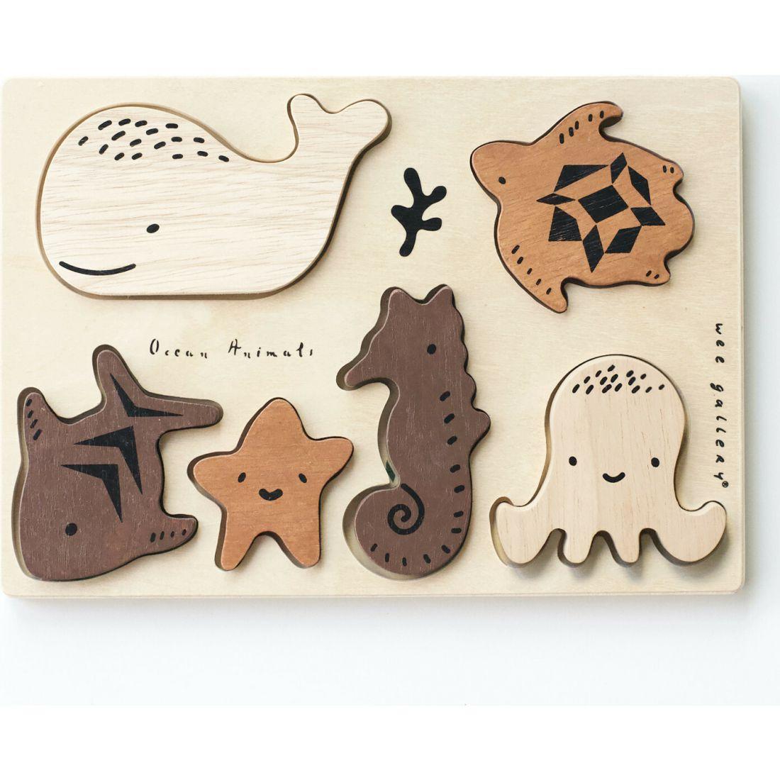 Wooden Tray Puzzle – Ocean Animals – 2Nd Edition, Brown | Puzzles Imaginative Learning Puzzles