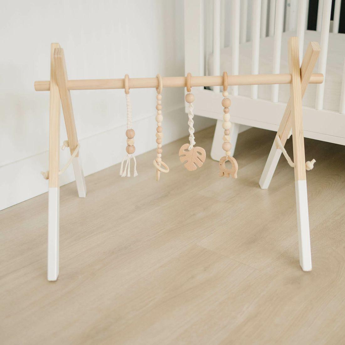 White Wood Gym With Macrame Toys | Activity Gyms & Playmats Activity Gyms & Playmats Activity Gyms & Playmats