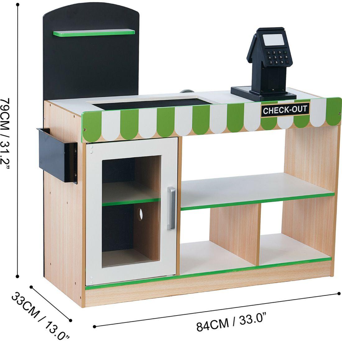 Teamson Kids Cashier Austin Wooden Play Market Stand, Green/White | Play Kitchens Kids Green