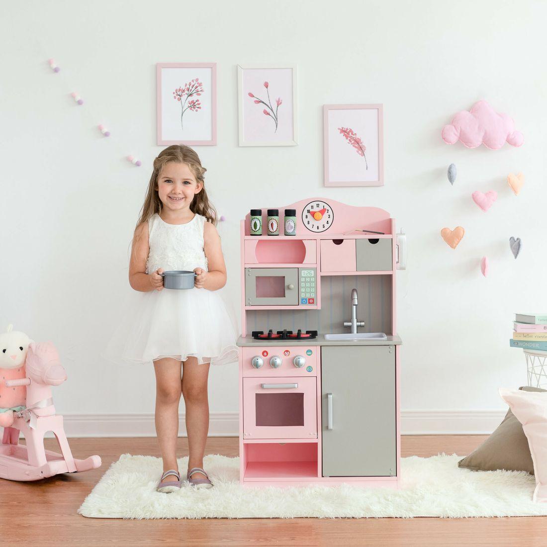 Teamson Kids Little Chef Florence Classic Wooden Play Kitchen | Play Kitchens Kids Pink